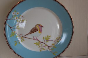 Shabby chic vintage plate bird 00511