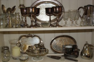 Shabby chic vintage silverware and glass 00551