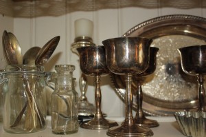 Shabby chic silverware and glass 00555