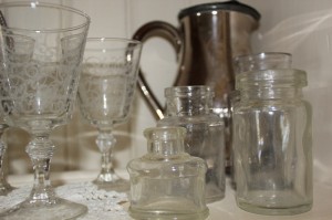 Shabby chic silver and glass bottles 00556